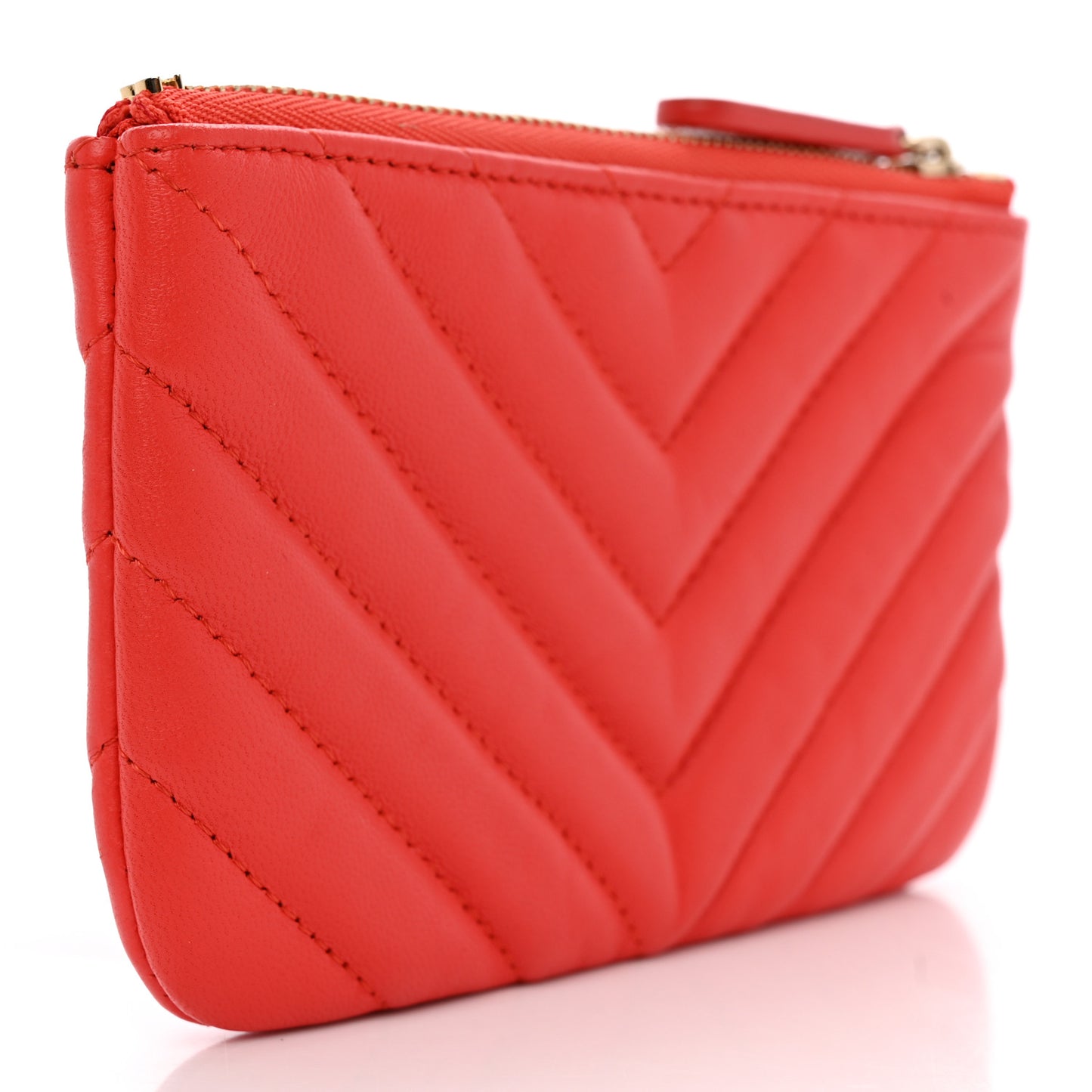 Lambskin Chevron Quilted Small Cosmetic Case Orange