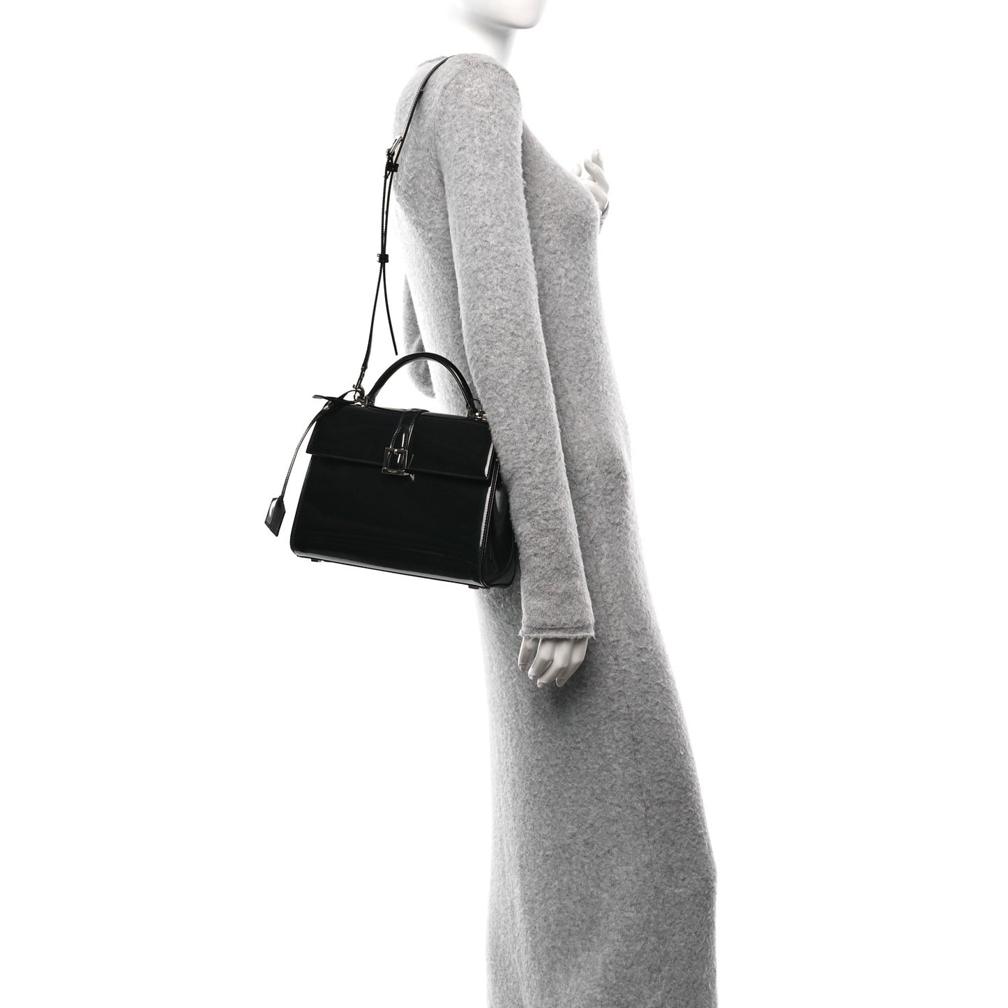 Shiny Calfskin Le Fermoir Top Handle Bag Small Black