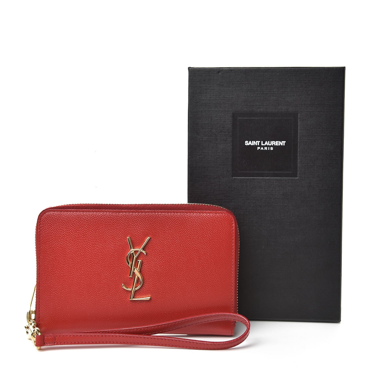 Saint Laurent Grain De Poudre Monogram Smartphone Zip Around Wristlet Wallet Red 10 of 10