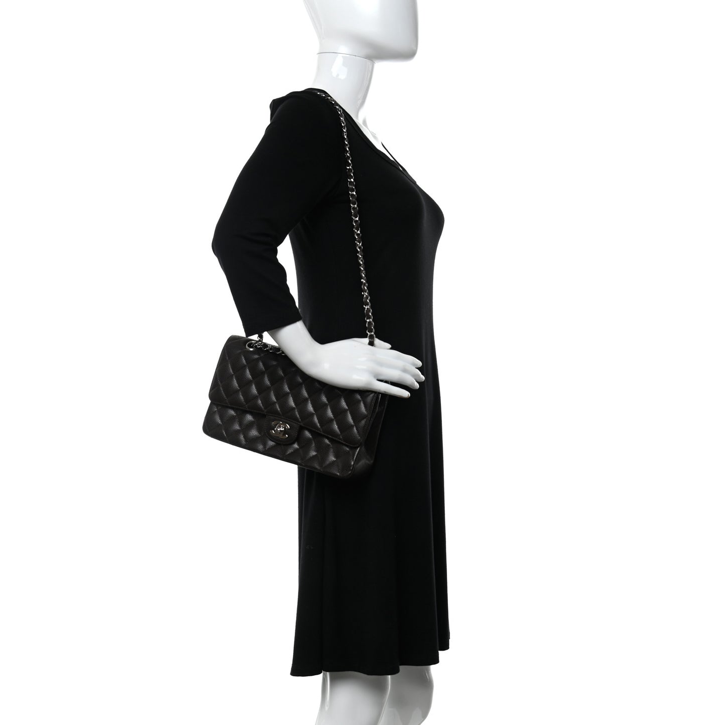 Caviar Quilted Medium Double Flap Dark Brown