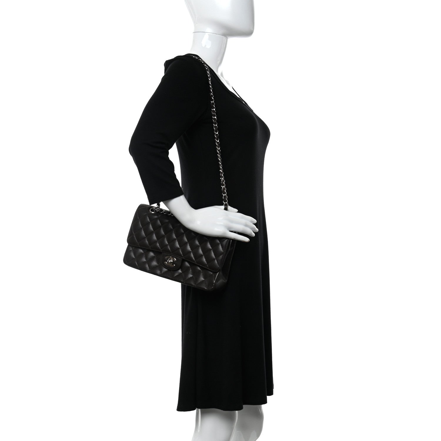 Chanel Caviar Quilted Medium Double Flap Dark Brown 2 of 11