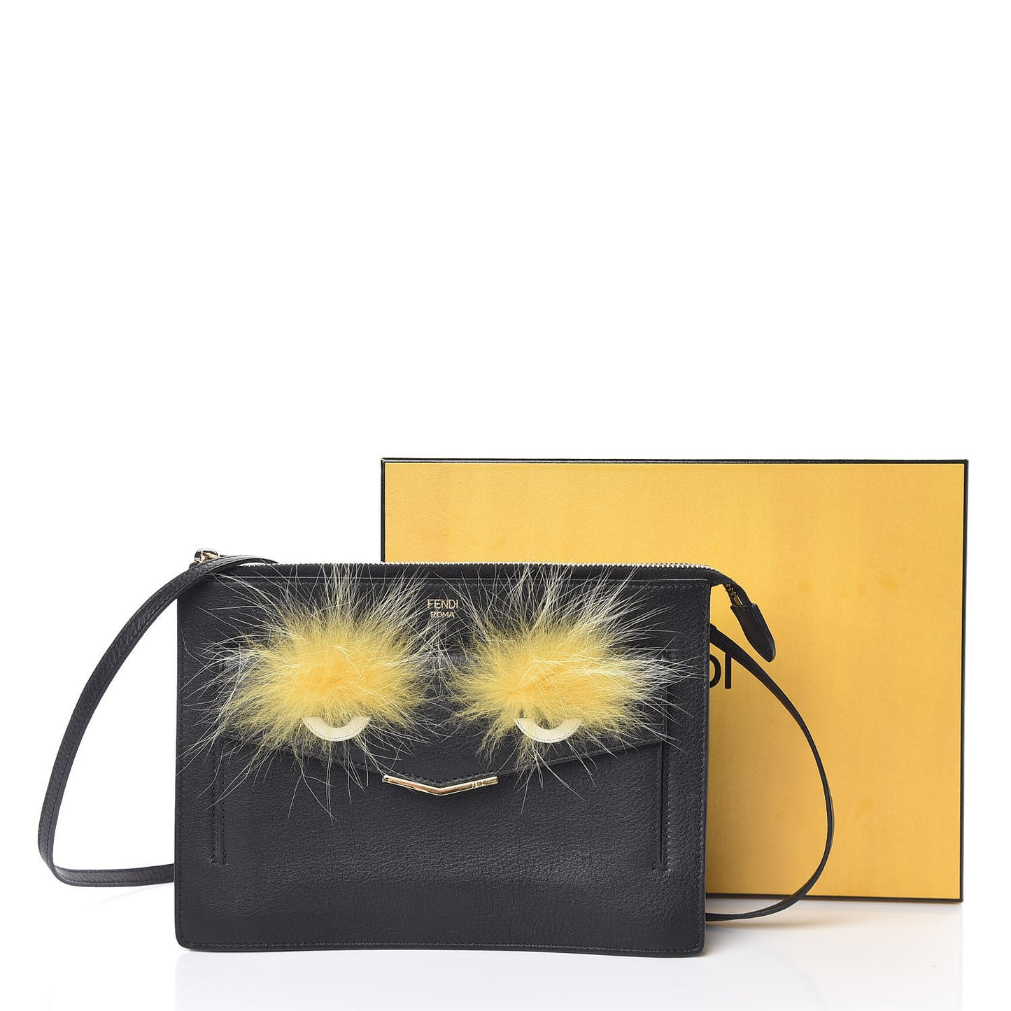 Vitello Dolce Fox Fur Monster Eyes Mini 2Jours Pouch Black Yellow