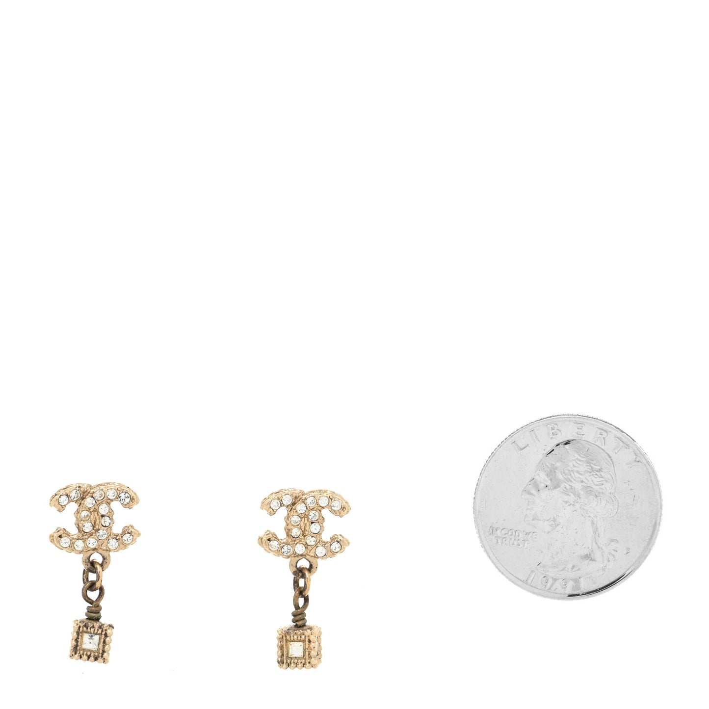 Crystal CC Drop Earrings Gold