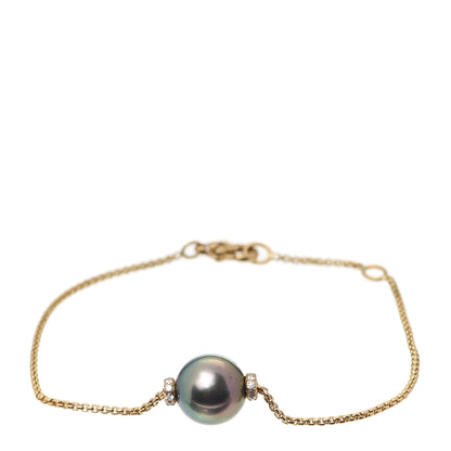 David Yurman 18K Yellow Gold Diamond Tahitian Pearl Solari Single Station Adjustable Bracelet Grey 1 of 4