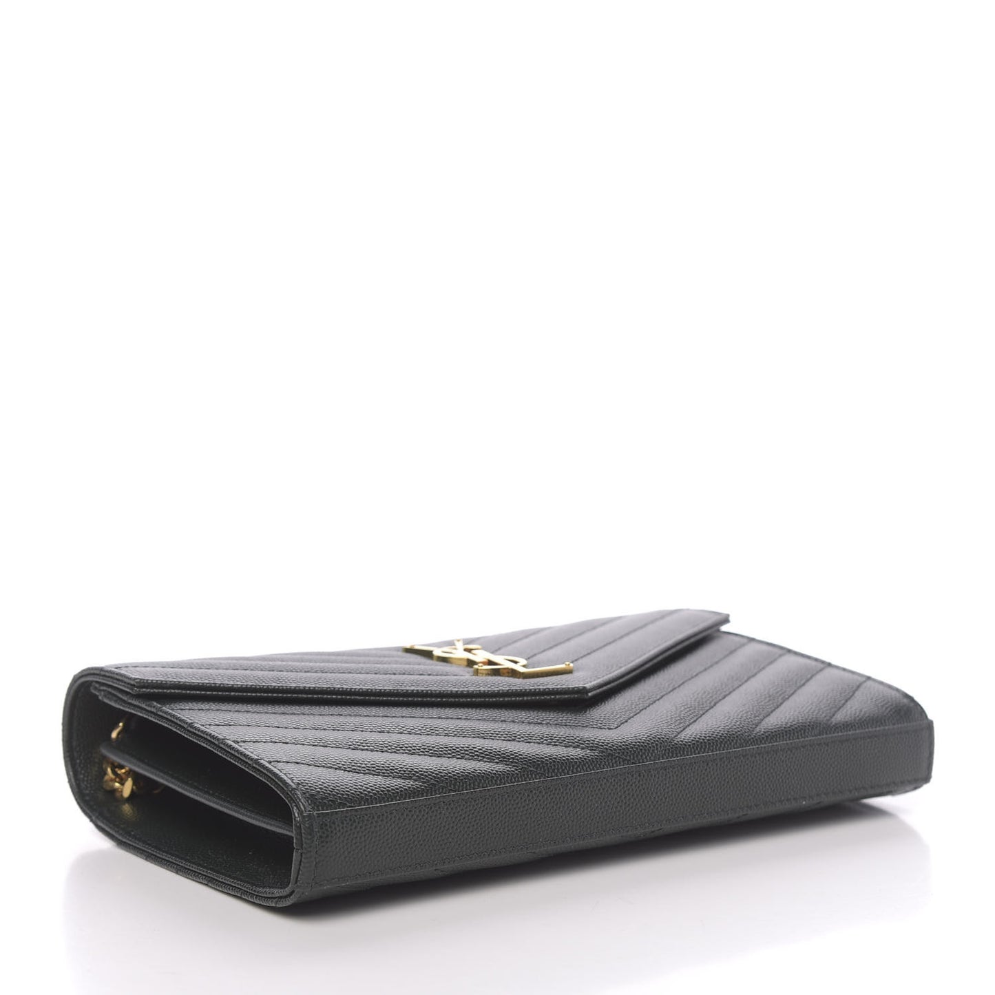 Grain De Poudre Matelasse Chevron Monogram Chain Wallet Dark Green