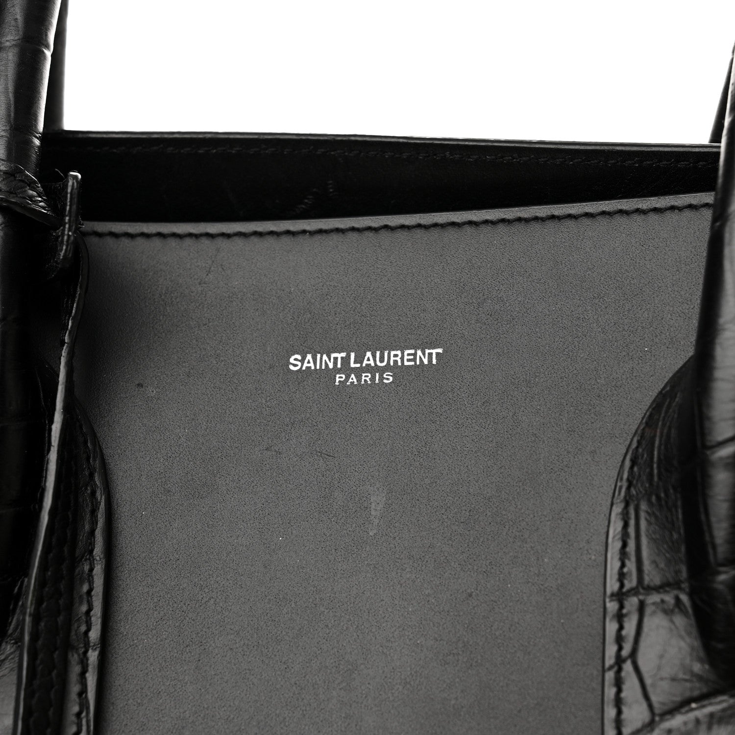 Saint Laurent Calfskin Crocodile Embossed Large Sac De Jour Carryall Black 6 of 13