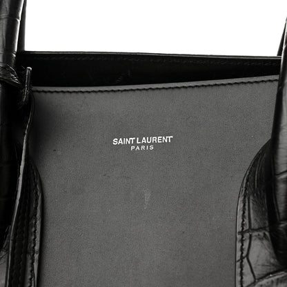 Saint Laurent Calfskin Crocodile Embossed Large Sac De Jour Carryall Black 6 of 13