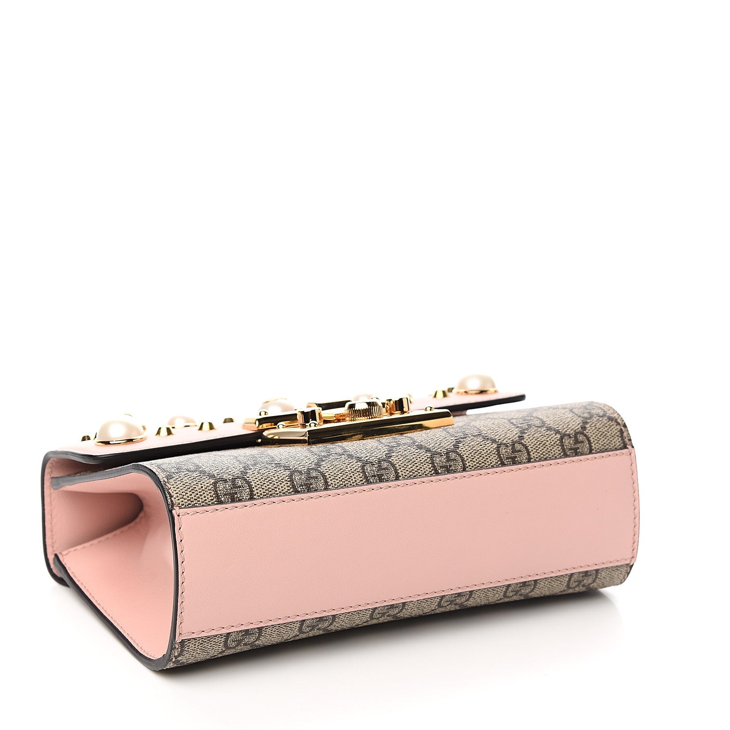 Gucci GG Supreme Monogram Calfskin Studded Small Padlock Shoulder Bag Beige Perfect Pink 3 of 10