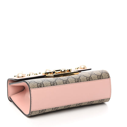 Gucci GG Supreme Monogram Calfskin Studded Small Padlock Shoulder Bag Beige Perfect Pink 3 of 10