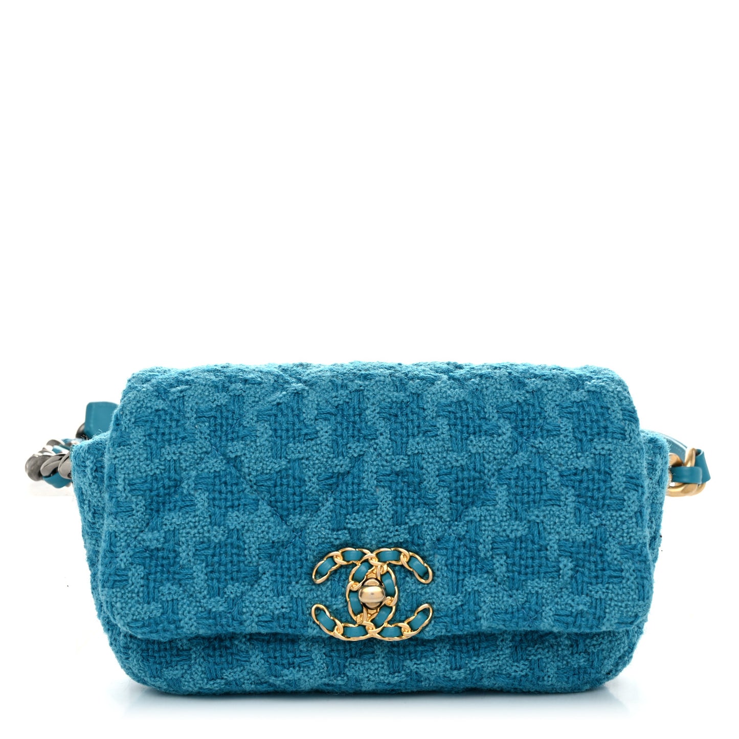 Tweed Quilted Chanel 19 Waist Bag Turquoise