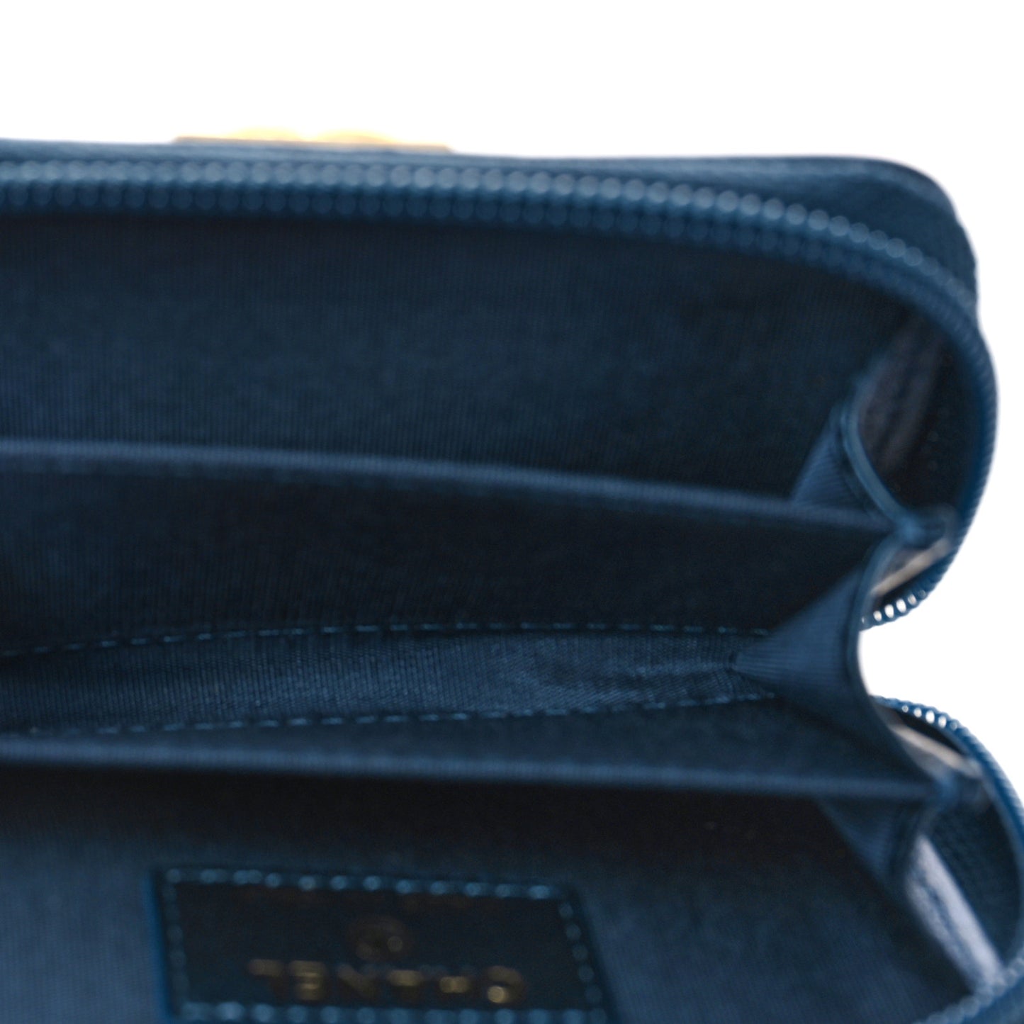 Metallic Lambskin Quilted Boy Zip Around Coin Purse Wallet Blue