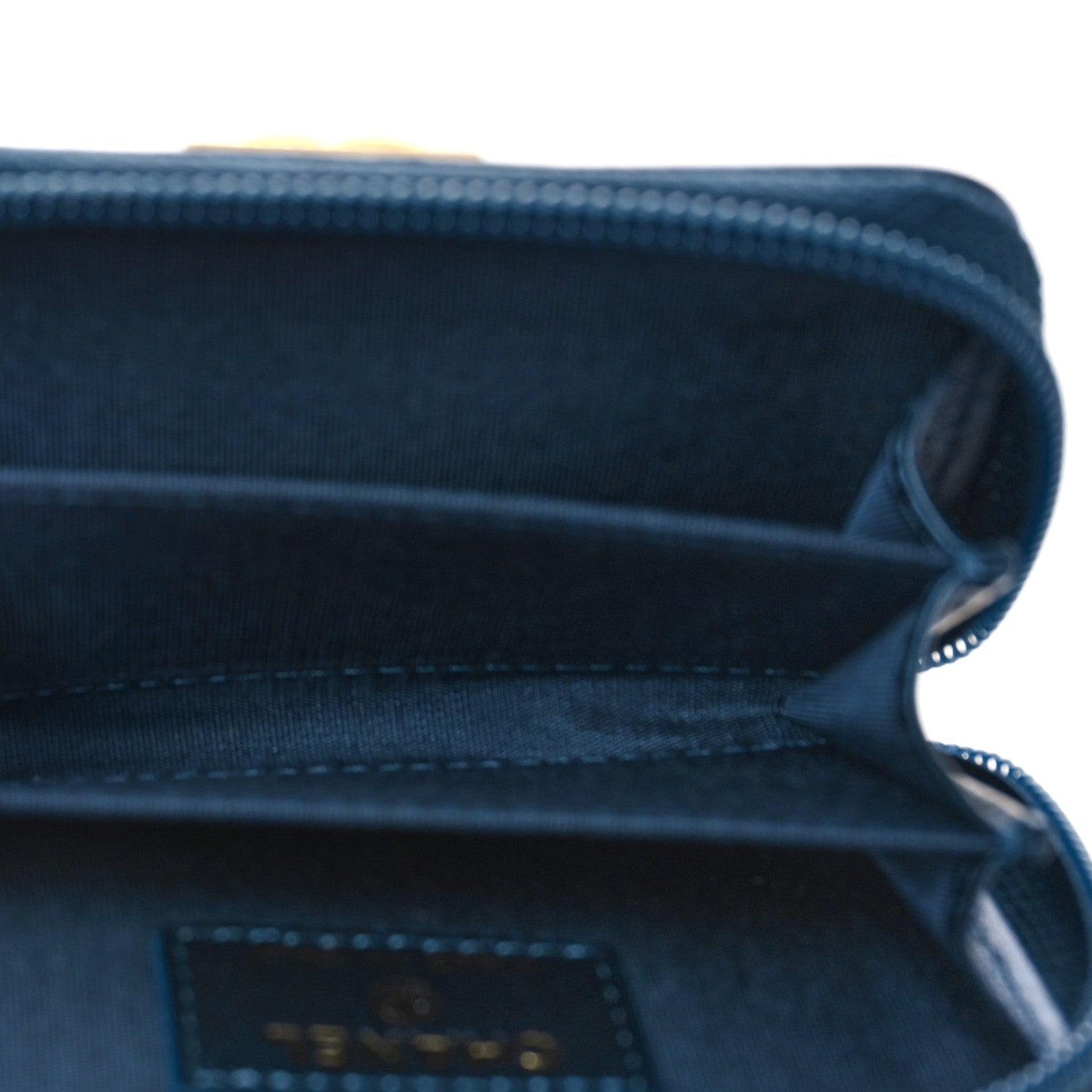 Chanel Metallic Lambskin Quilted Boy Zip Around Coin Purse Wallet Blue 5 of 9