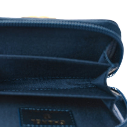 Chanel Metallic Lambskin Quilted Boy Zip Around Coin Purse Wallet Blue 5 of 9