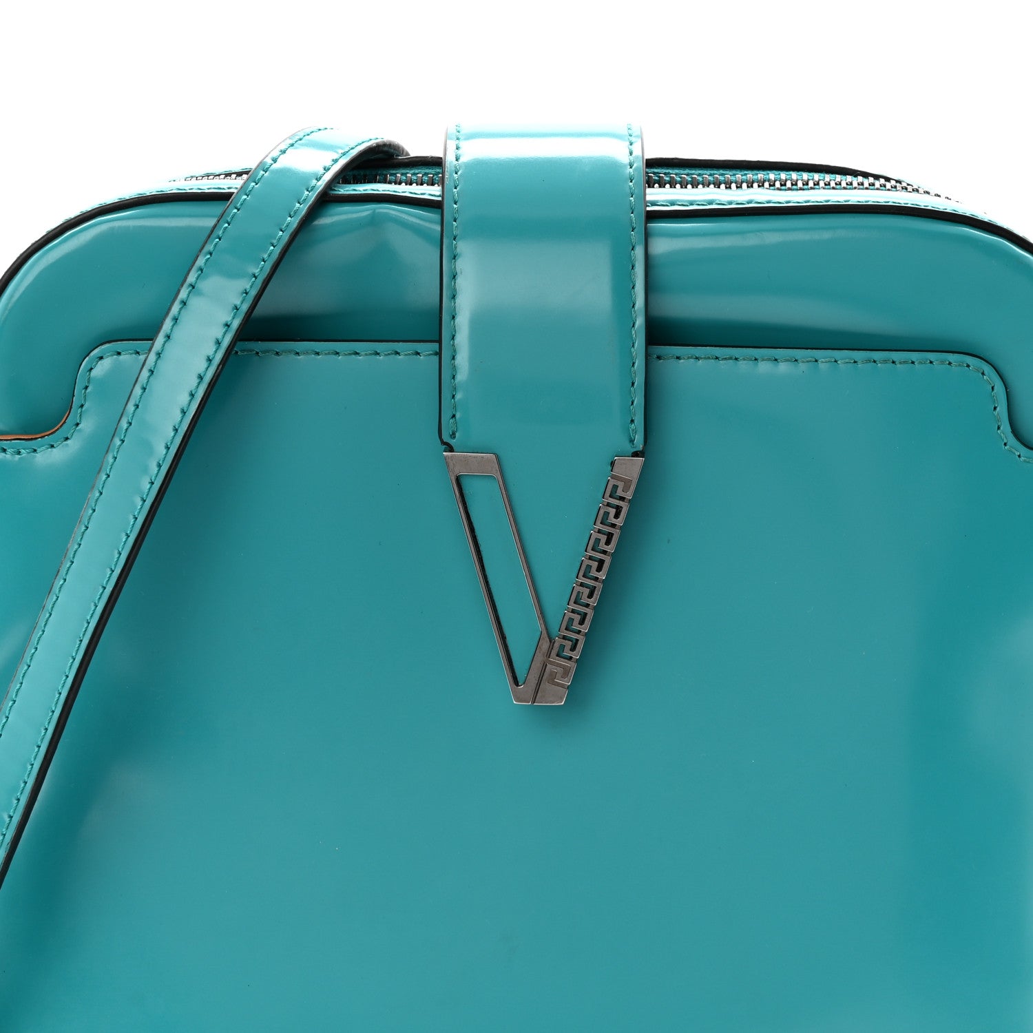 Versace Shiny Calfskin V Greca Messenger Bag Teal 7 of 10