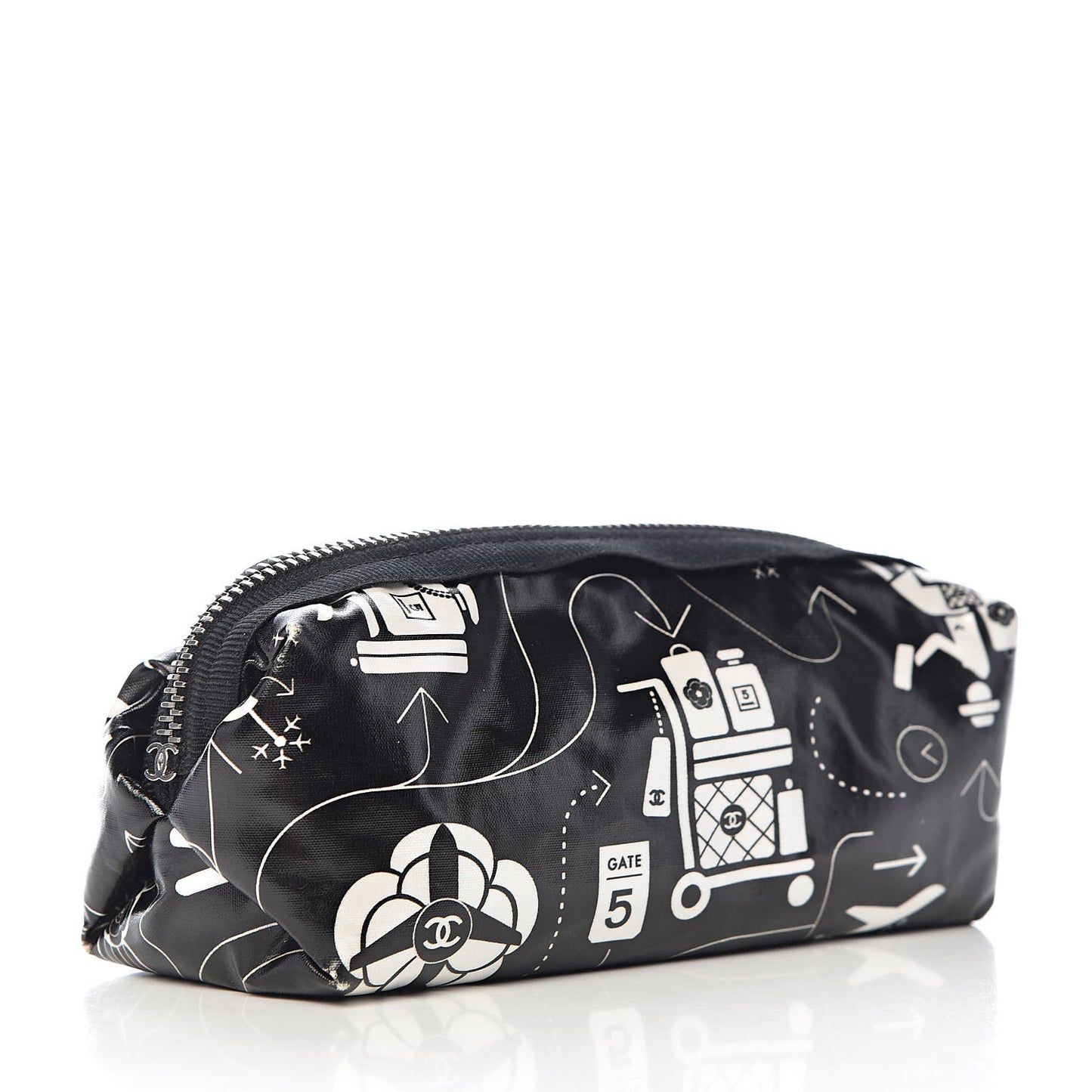Coated Canvas Small Airline Cosmetic Pouch Black White