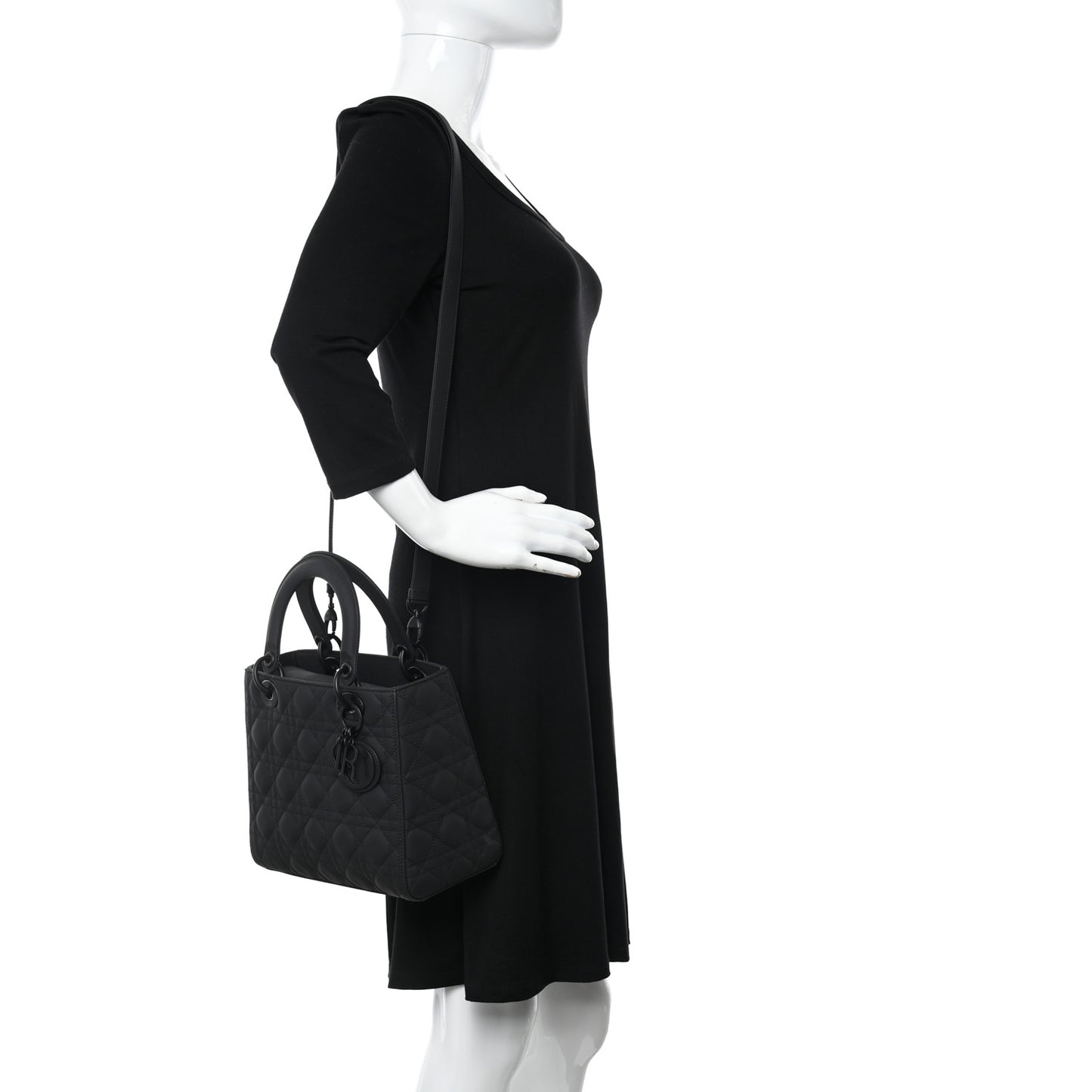 Ultra Matte Calfskin Cannage Medium Lady Dior Black