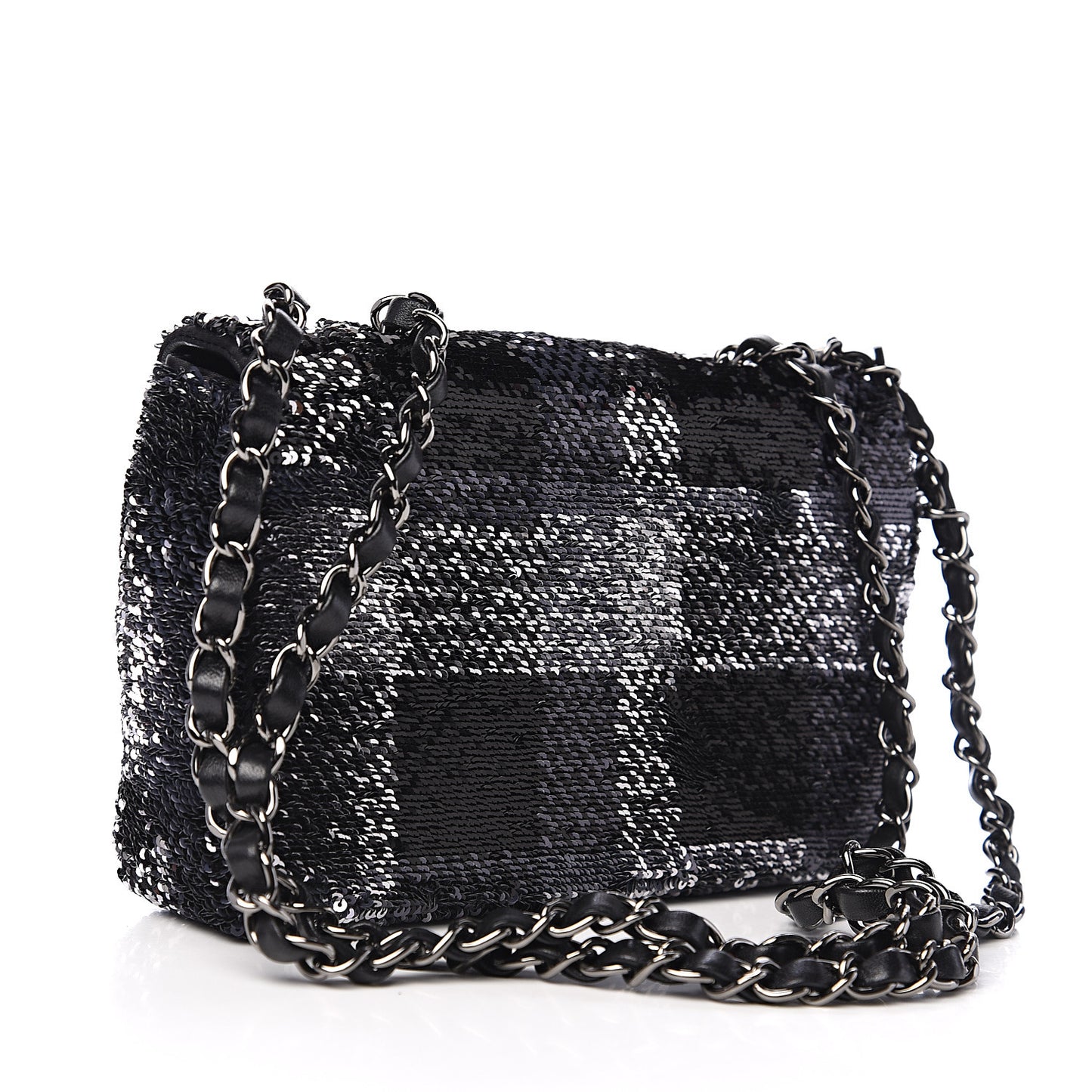 Sequin Mini Rectangular Single Flap Black Silver
