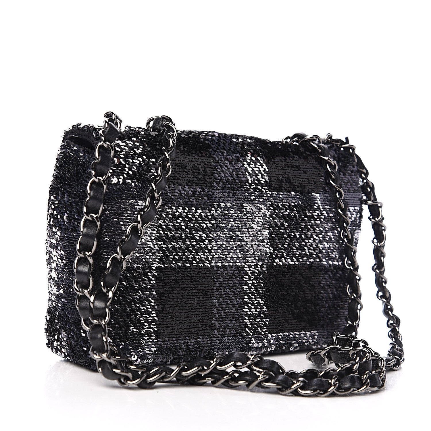 Chanel Sequin Mini Rectangular Single Flap Black Silver 2 of 10