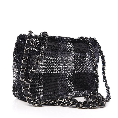 Chanel Sequin Mini Rectangular Single Flap Black Silver 2 of 10