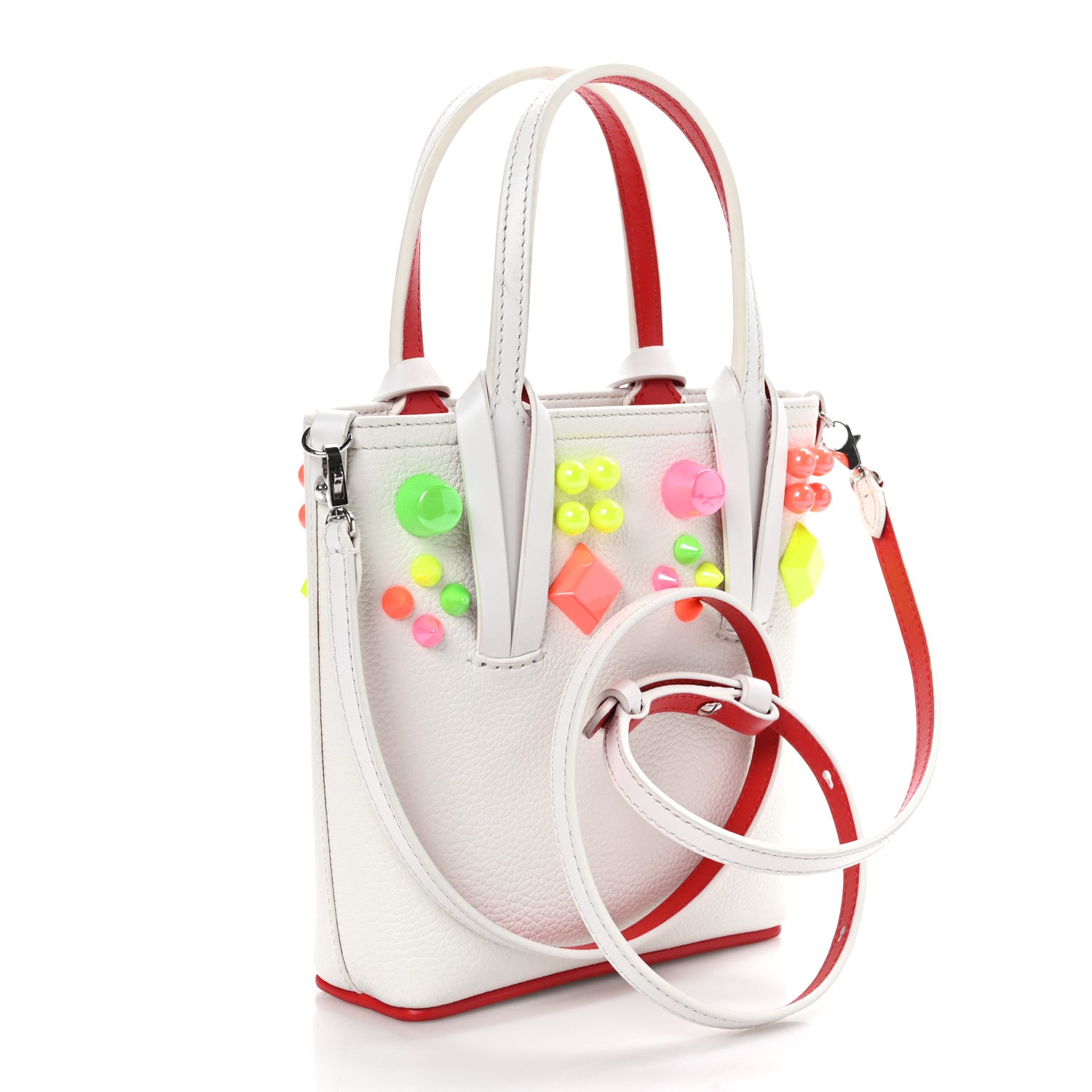 Christian Louboutin CHRISTIAN LOUBOUTIN Calfskin Empire Spike Studded Mini North South Cabata Tote White Multicolor 2 of 8