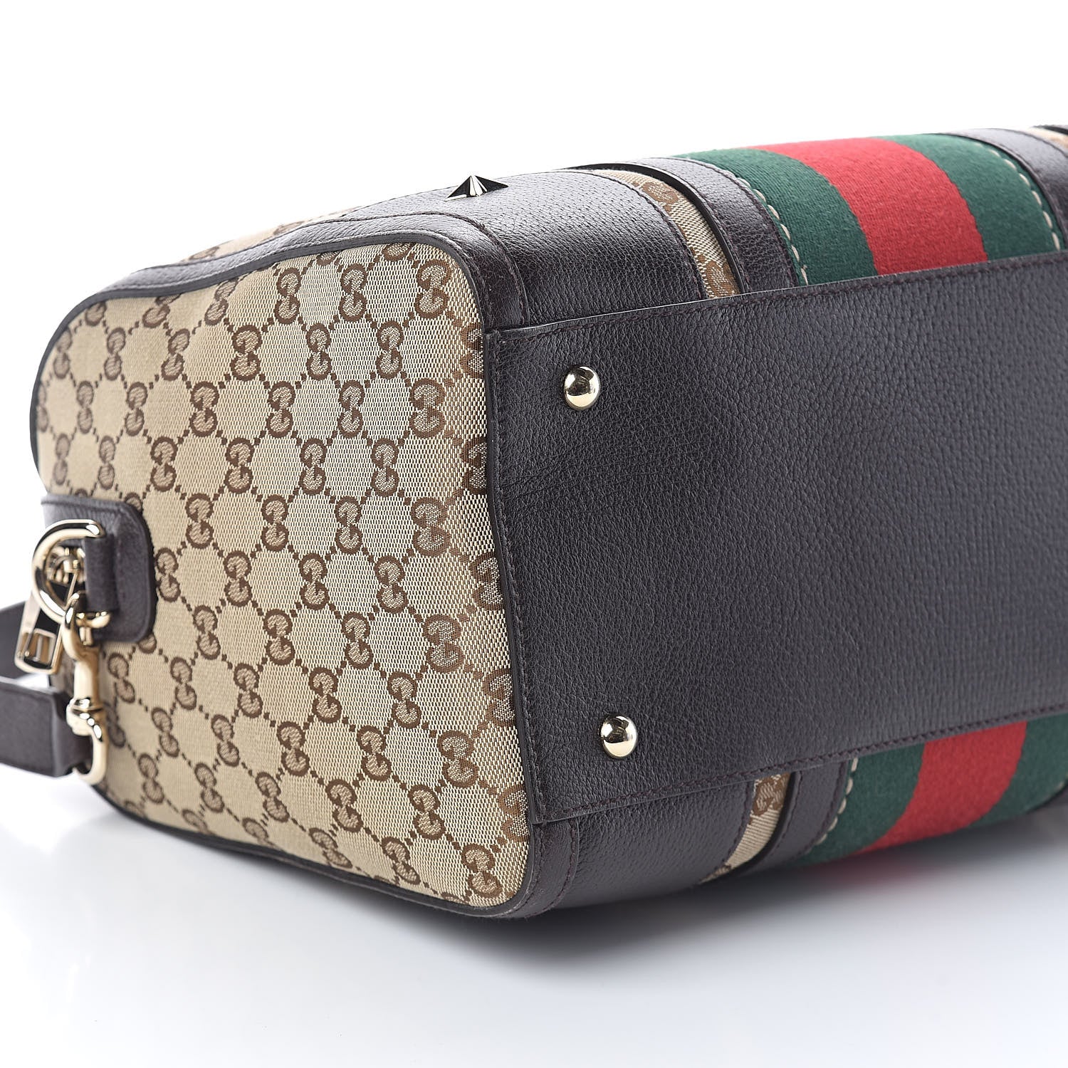 Gucci Monogram Vintage Web Medium Webby Bee Boston Dark Brown 9 of 10