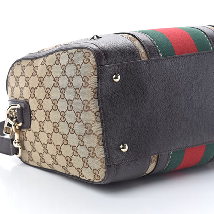 Gucci Monogram Vintage Web Medium Webby Bee Boston Dark Brown 9 of 10