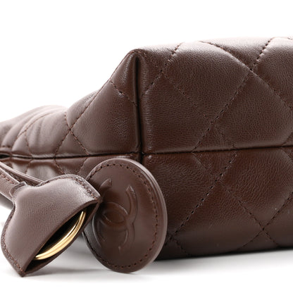 Chanel Lambskin Quilted CC Drawstring Flap Clutch With Strap Brown 17 of 21
