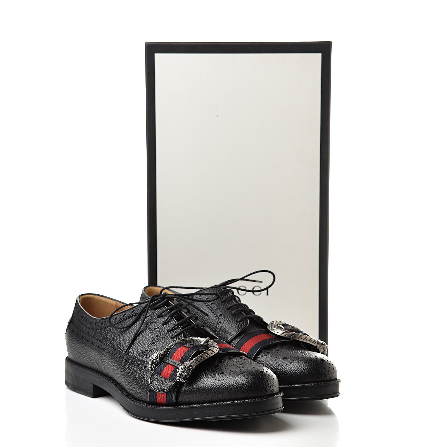 Gucci Calfskin Web Mens Queercore Brogue Derby Shoes 9.5 Black 9 of 9