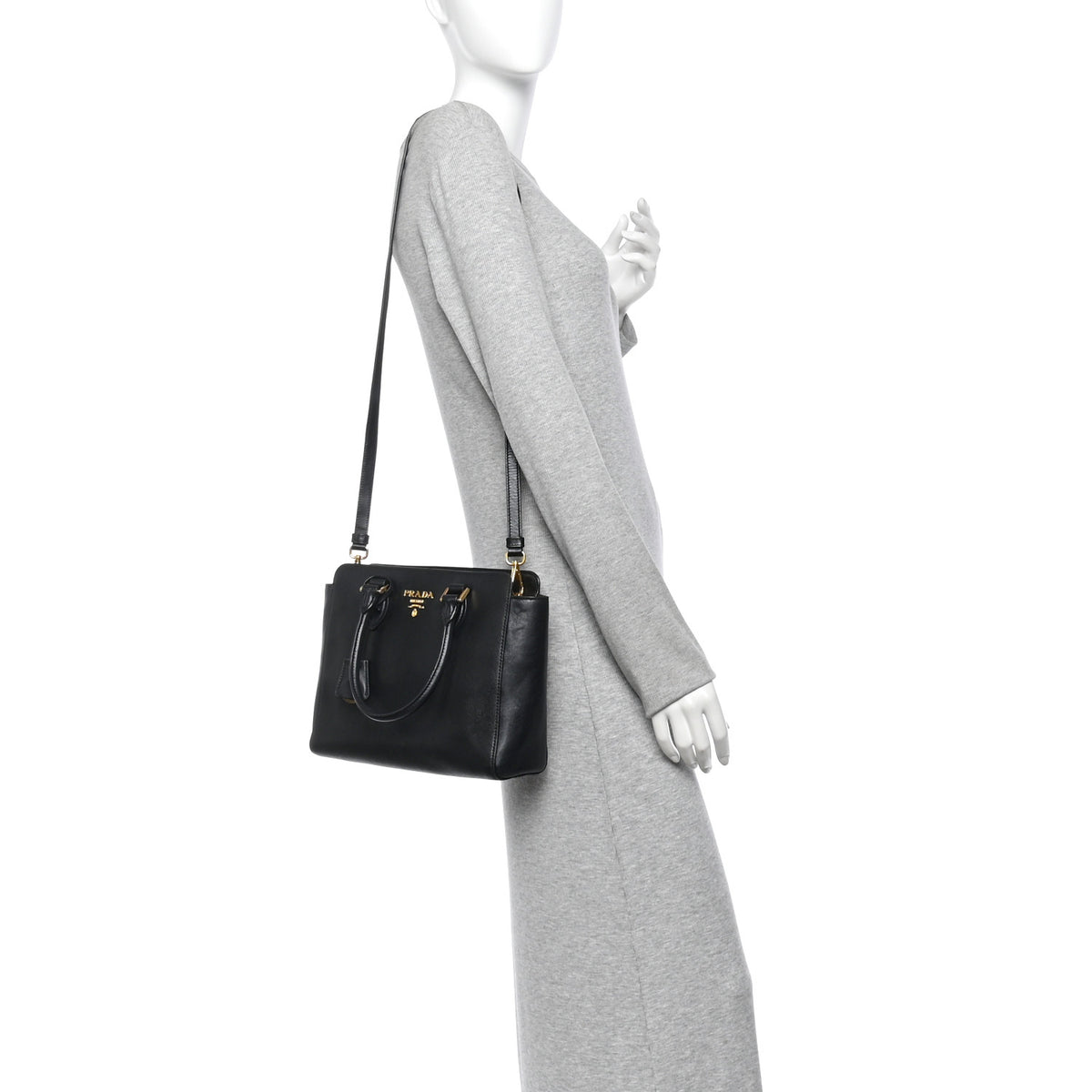 Prada Saffiano Soft Calfskin Small Zippered Tote Black 2 of 12