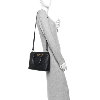 Prada Saffiano Soft Calfskin Small Zippered Tote Black 2 of 12