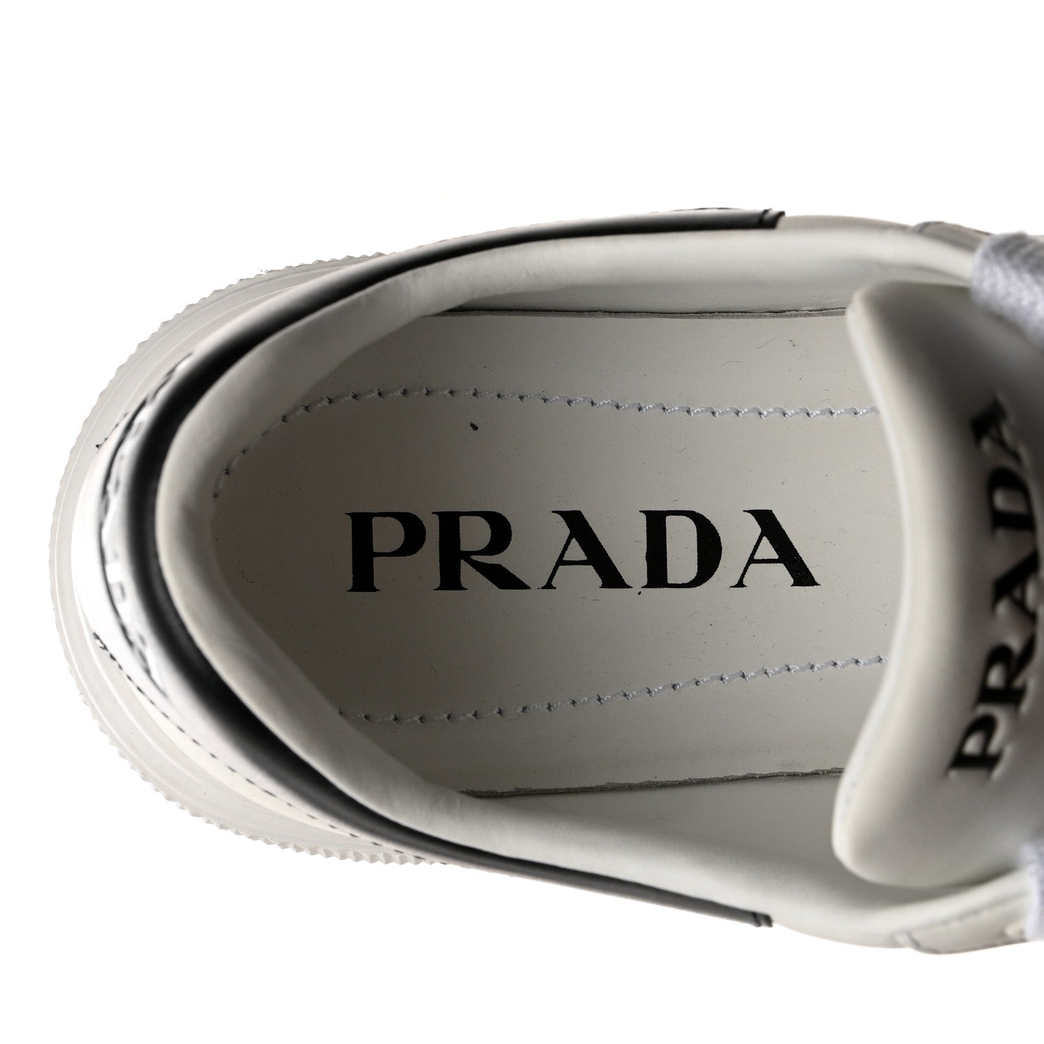Prada Vitello Soft Rubber Logo Womens Low Top Sneakers 35.5 White Black 6 of 8