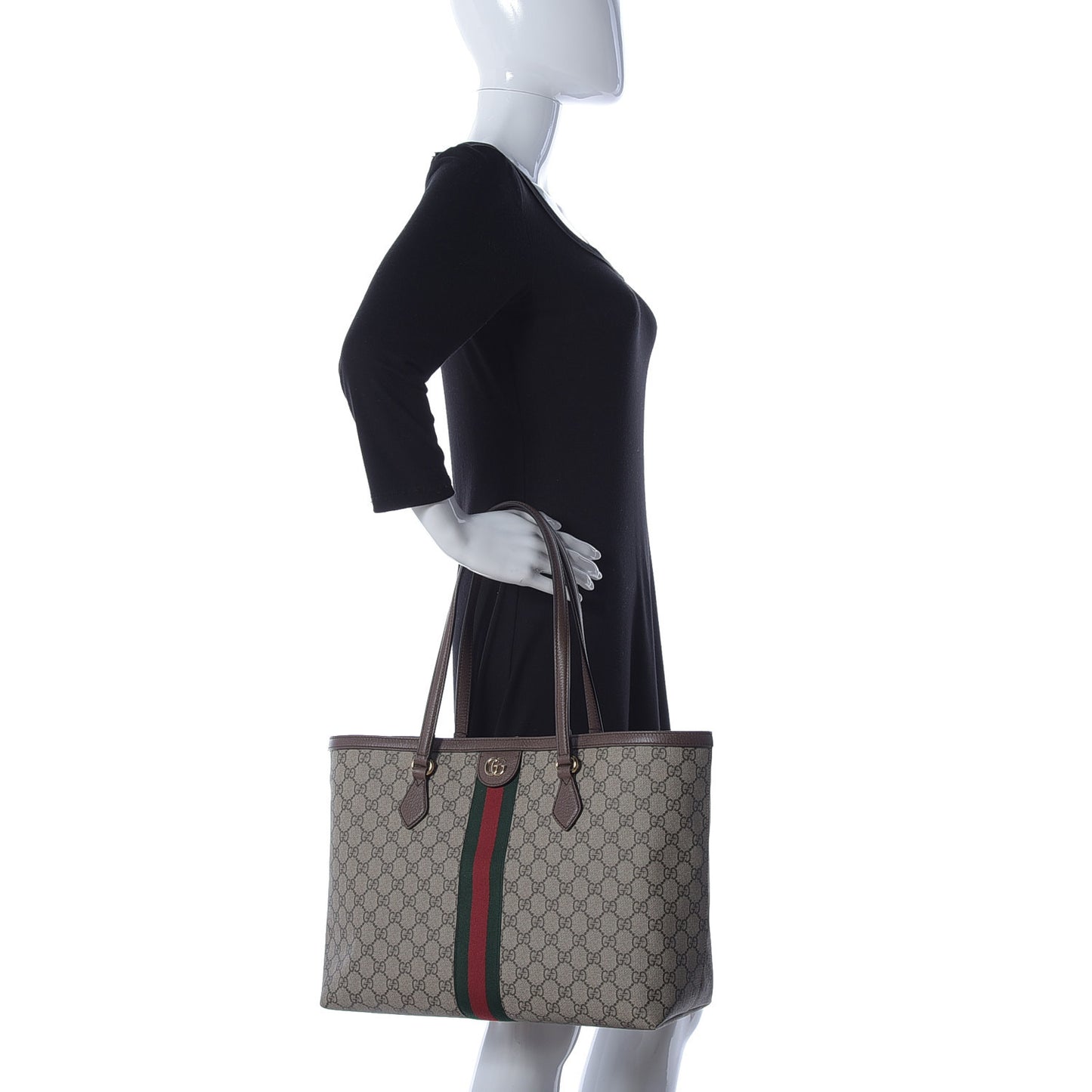 GG Supreme Monogram Medium Ophidia Shopping Tote Brown