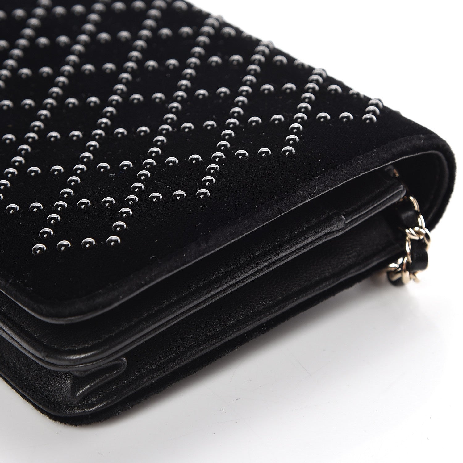 Chanel Velvet Studded Wallet On Chain WOC Black 14 of 16