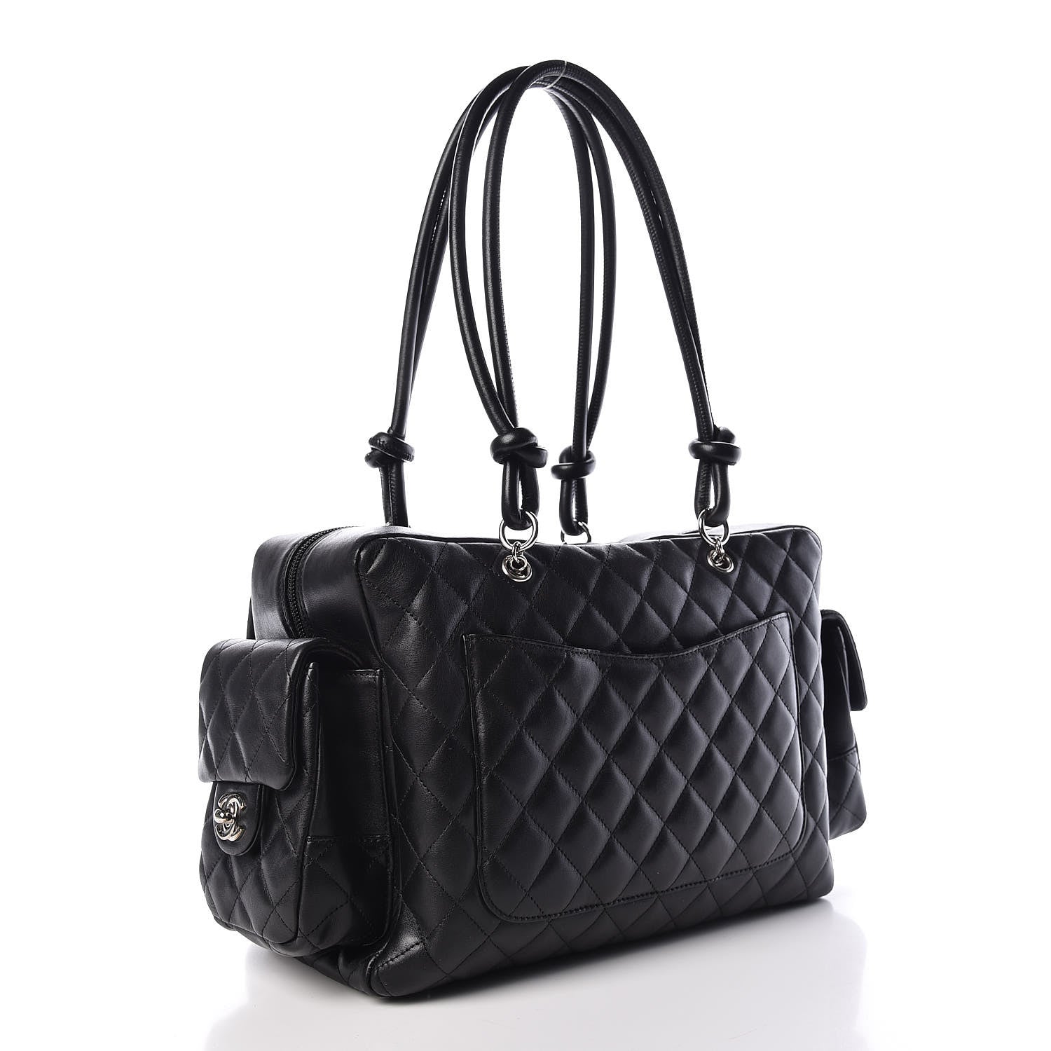 Chanel Calfskin Quilted Large Cambon Multipocket Reporter Black White 3 of 9