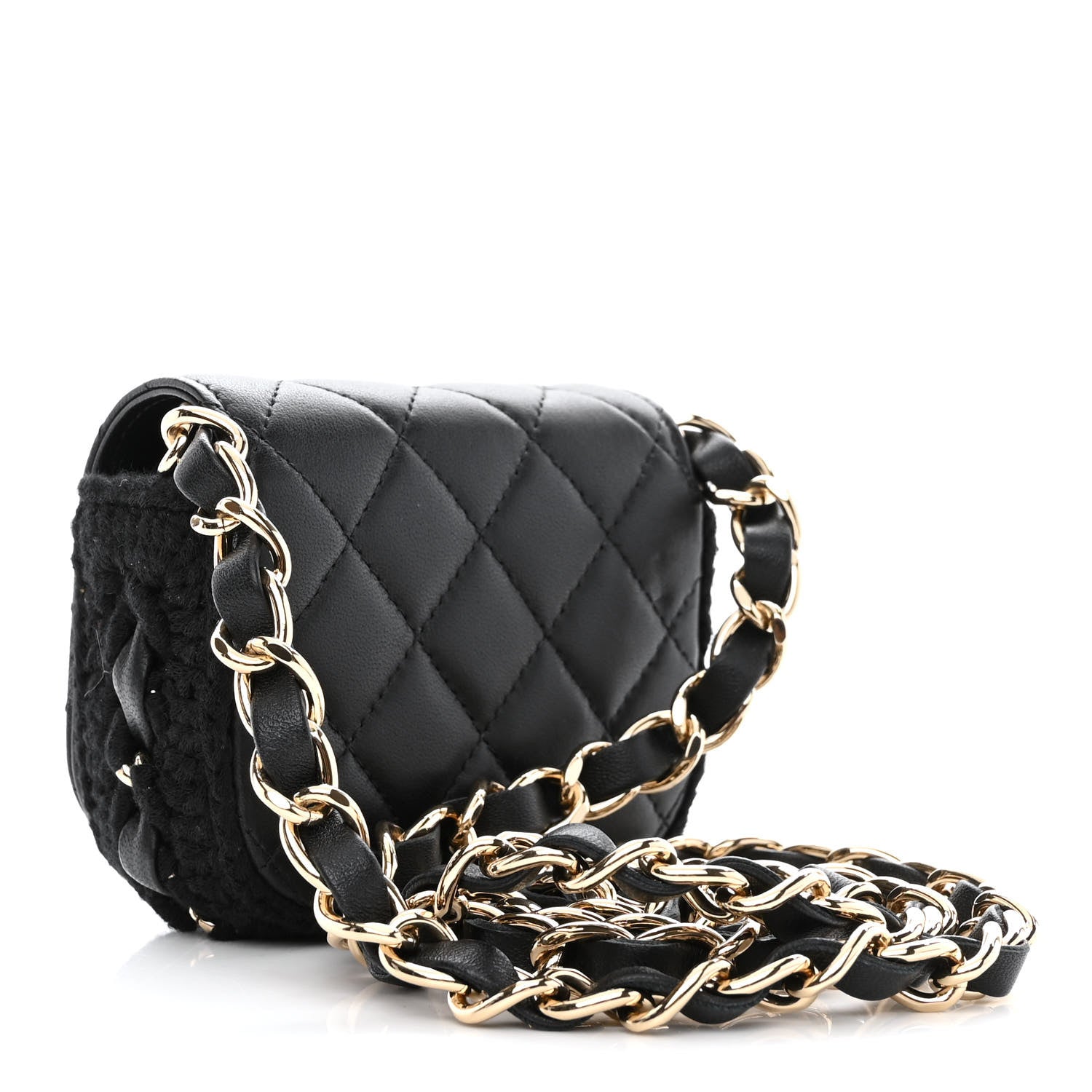 Chanel Calfskin Crochet Embroidered Quilted Mini Clutch with Chain Black 2 of 11
