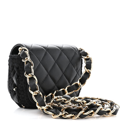 Chanel Calfskin Crochet Embroidered Quilted Mini Clutch with Chain Black 2 of 11