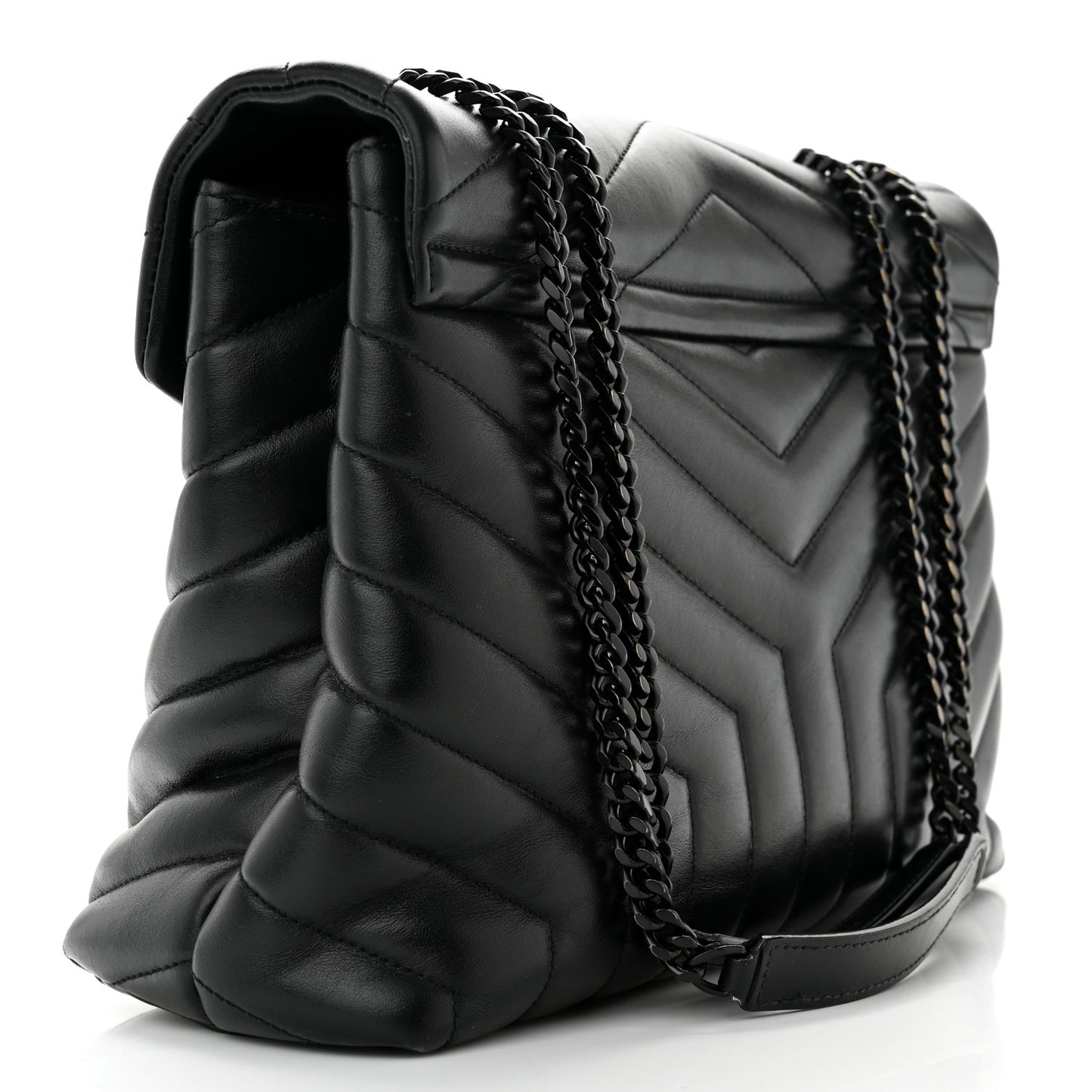 Calfskin Y Quilted Monogram Monochrome Medium Loulou Chain Satchel Black