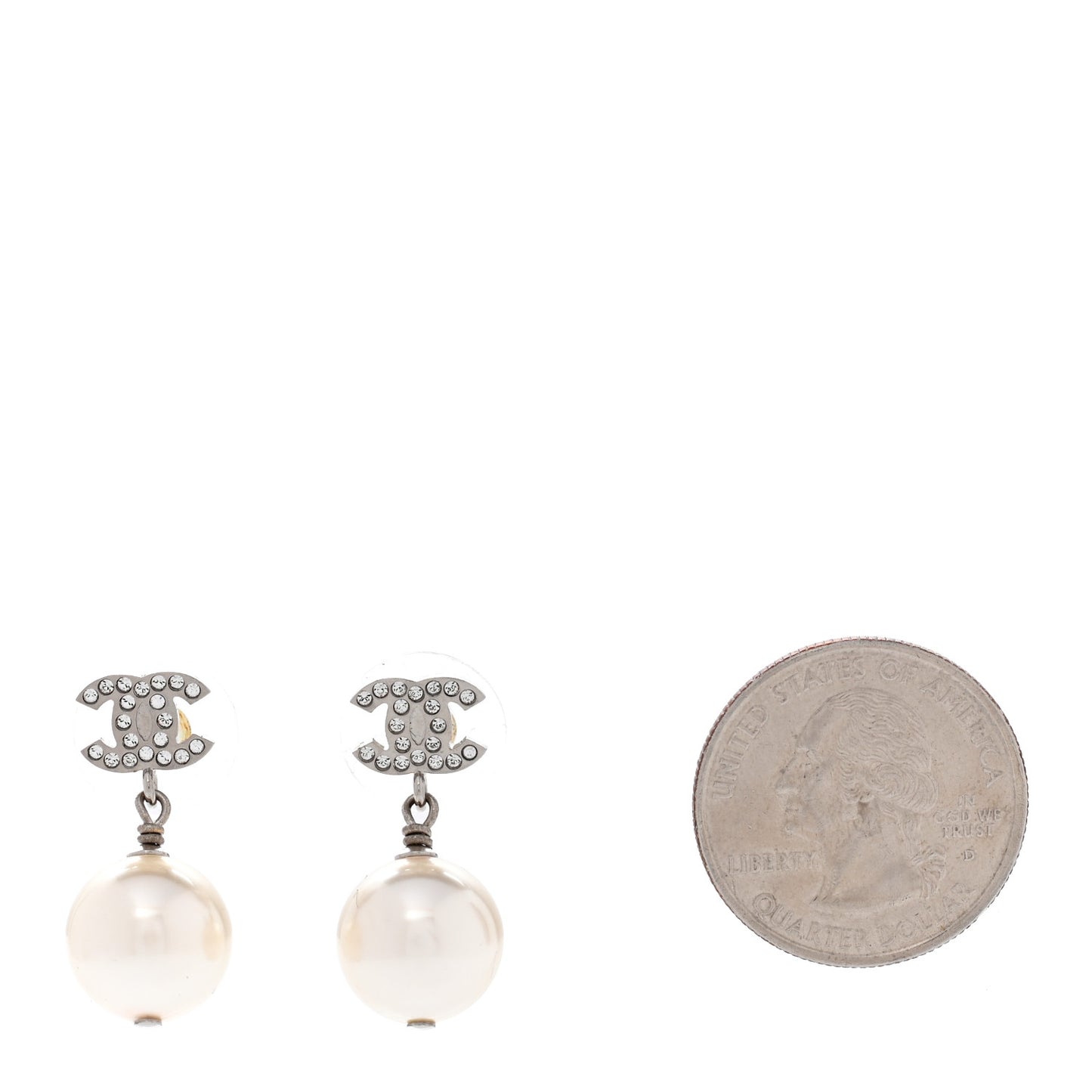 Crystal Pearl CC Drop Earrings Silver Pearly White