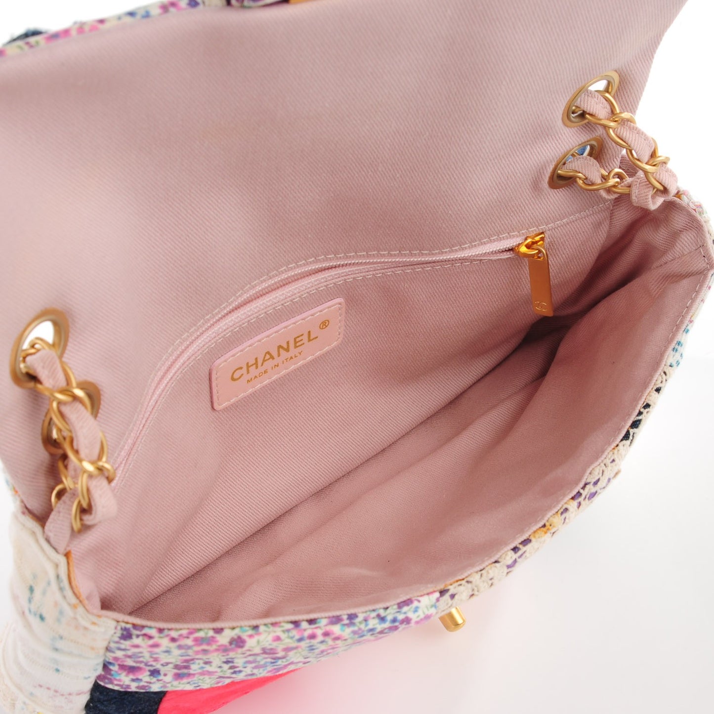 Fabric Patchwork Medium Flap Bag Pink