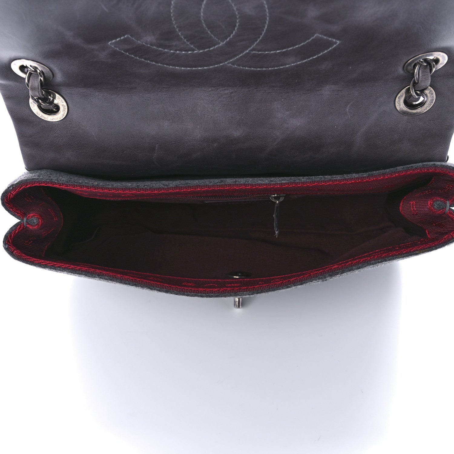 Chanel Felt Glazed Calfskin Quilted Edelweiss Flower Flap Grey 5 of 13