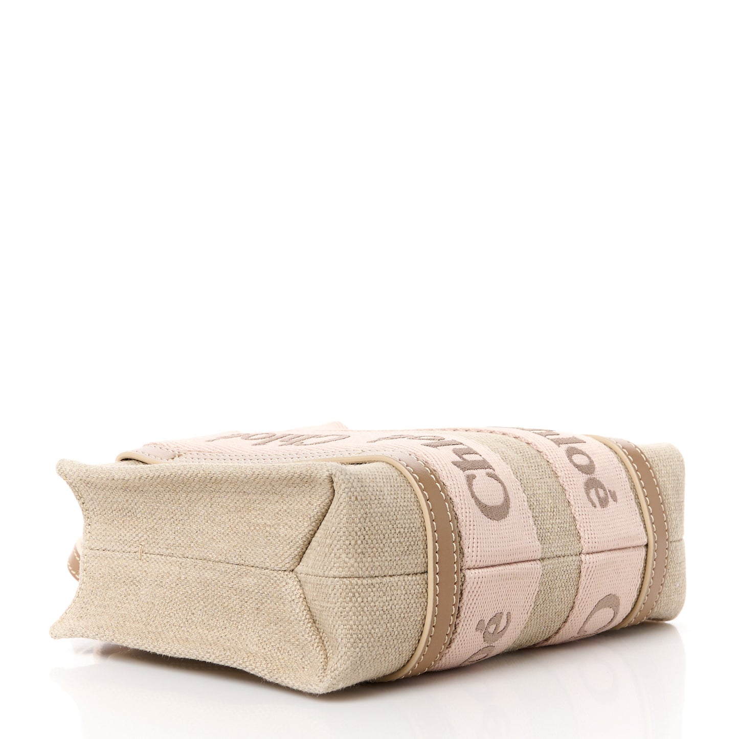 Linen Calfskin Mini Woody Ribbon Tote With Strap Blushy Beige