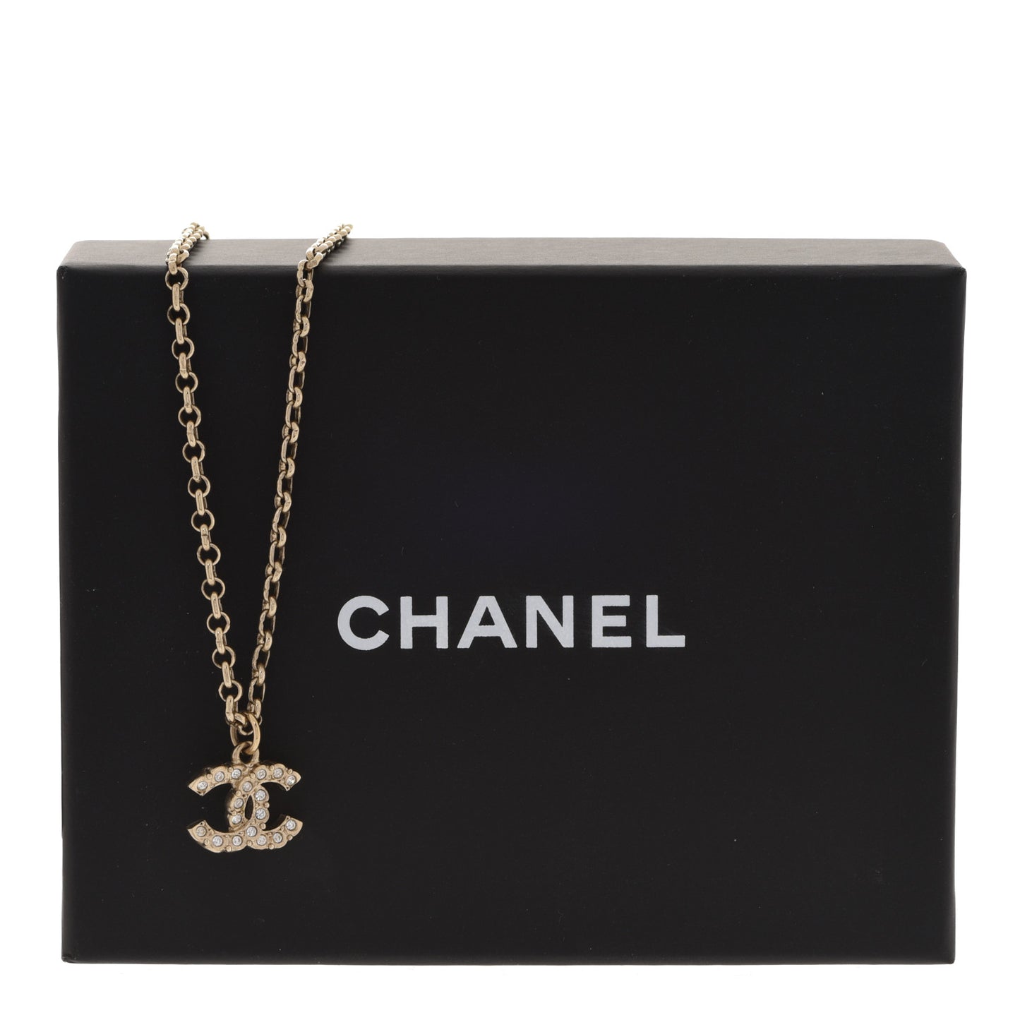 Pearl Crystal CC Pendant Necklace Gold