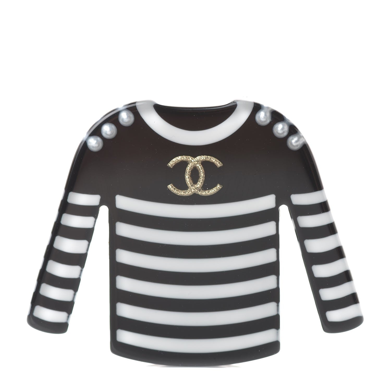 Chanel Resin Sweater CC Brooch Black White 1 of 5