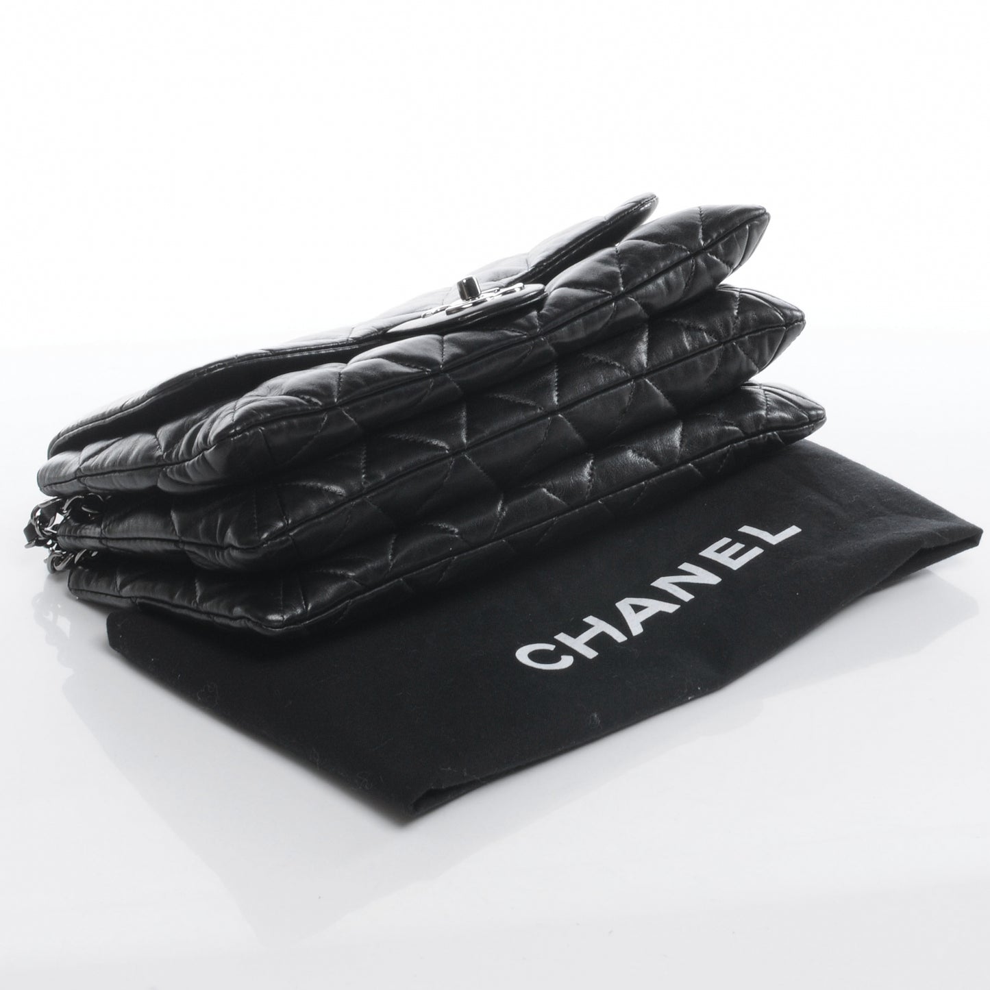 Lambskin Quilted 3 Large Accordion Flap Black