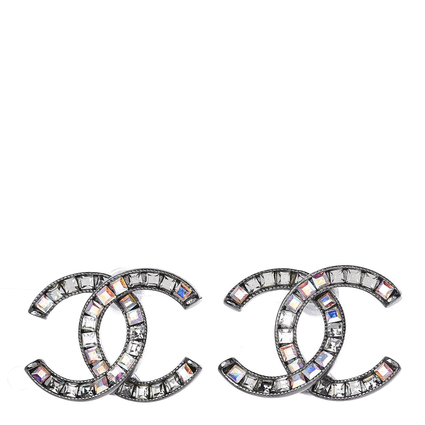 Crystal Baguette CC Earrings Ruthenium