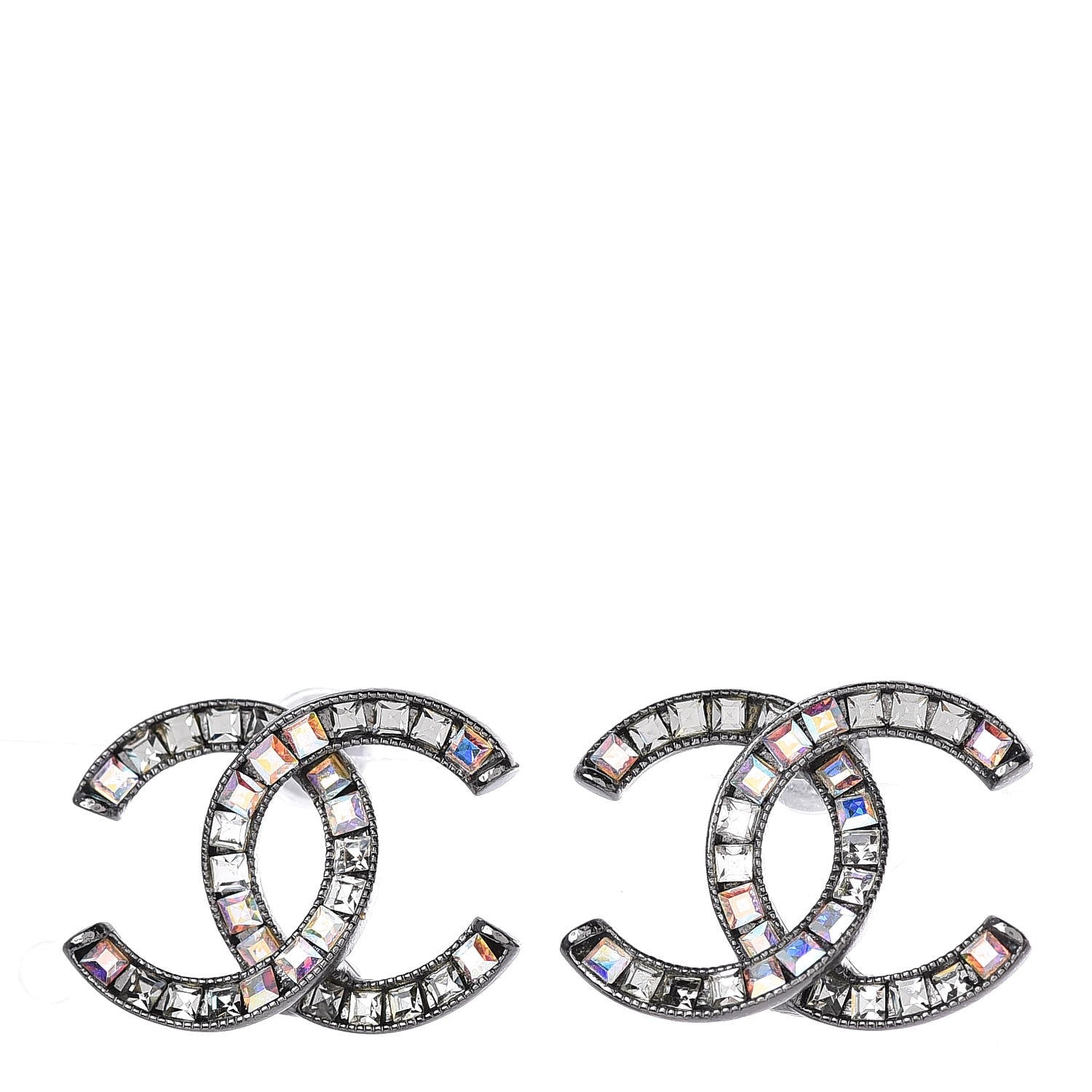 Chanel Crystal Baguette CC Earrings Ruthenium 1 of 5