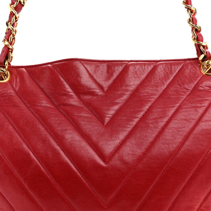 Chanel Lambskin Chevron Quilted Shoulder Bag Red 9 of 14