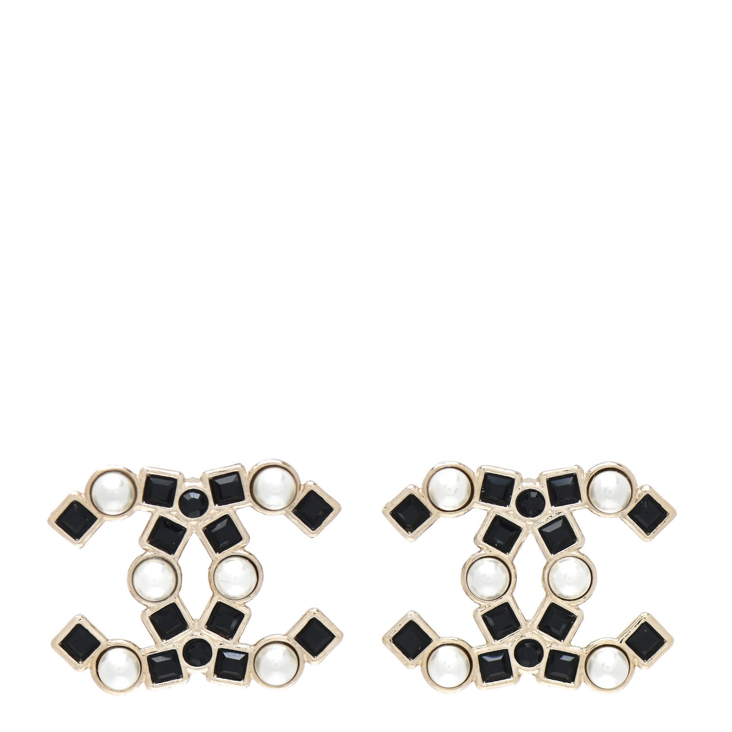 Pearl Crystal CC Earrings Gold Black