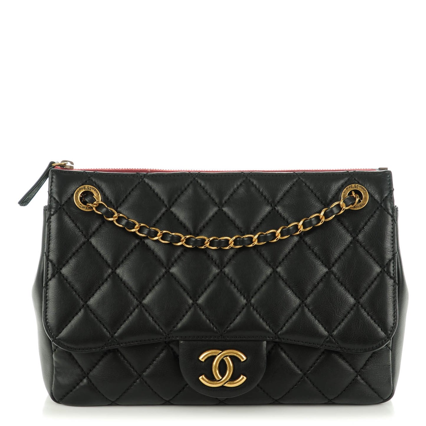 Calfskin Large Blizzard Zip Top Flap Bag Black