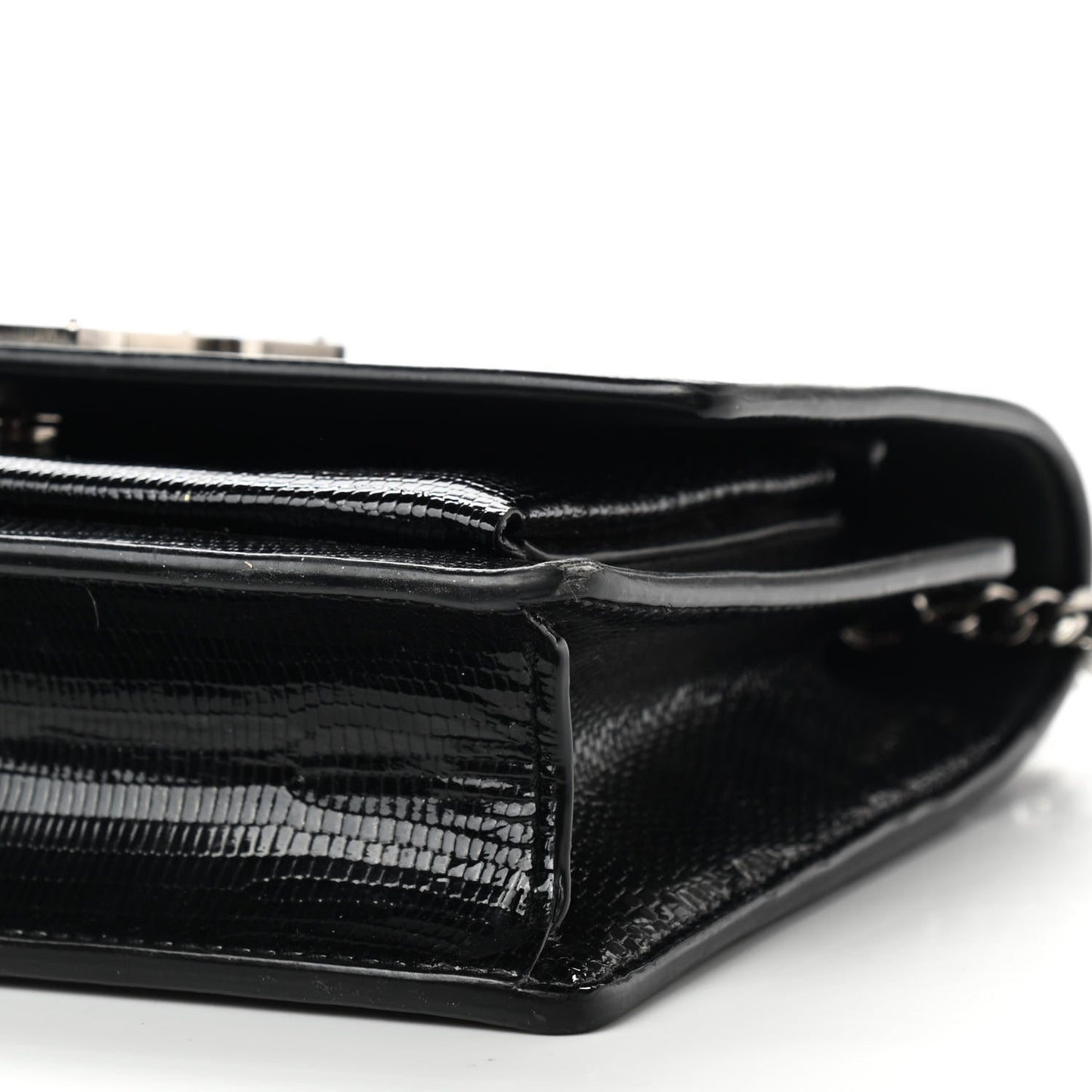 Calfskin Lizard Embossed Monogram Sunset Chain Wallet Black